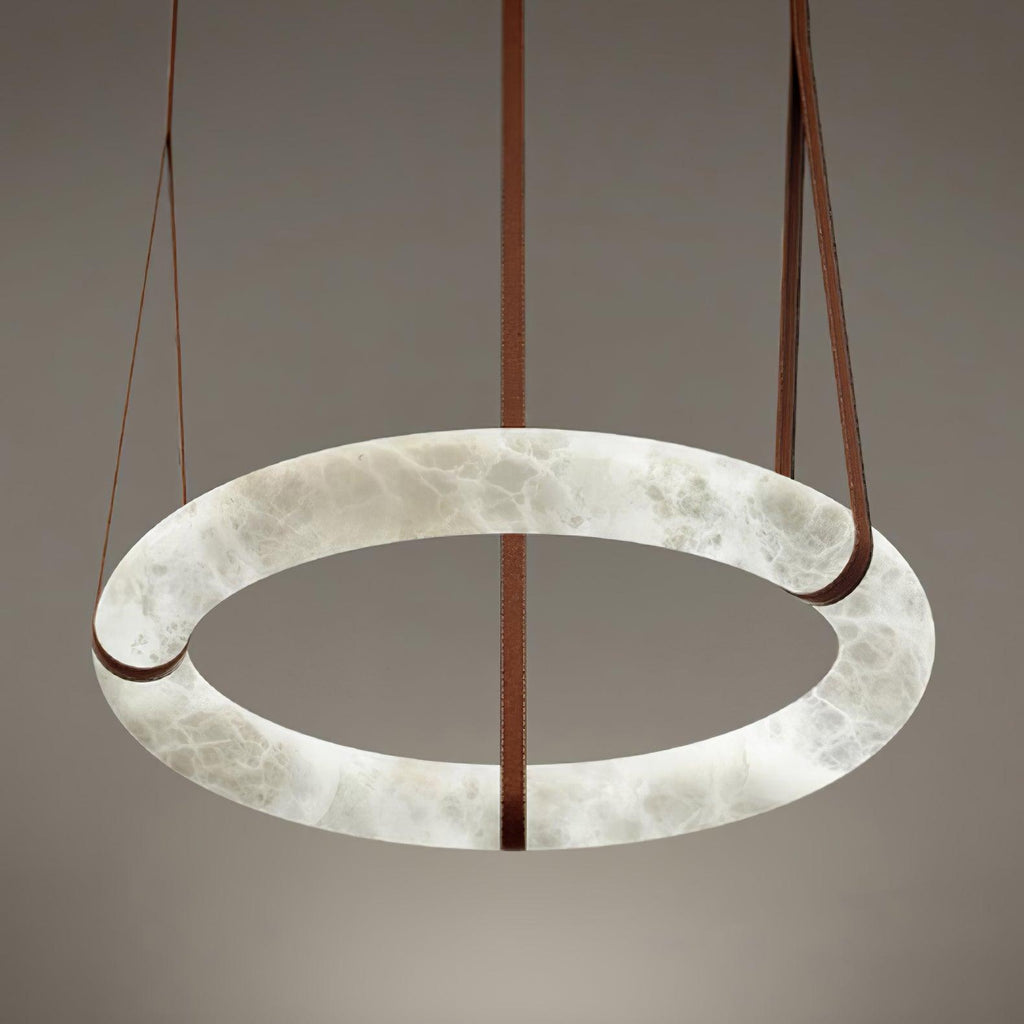 Étoile Pendant Light Alabaster Ring Leather Straps Scandinavian | Fioriscas