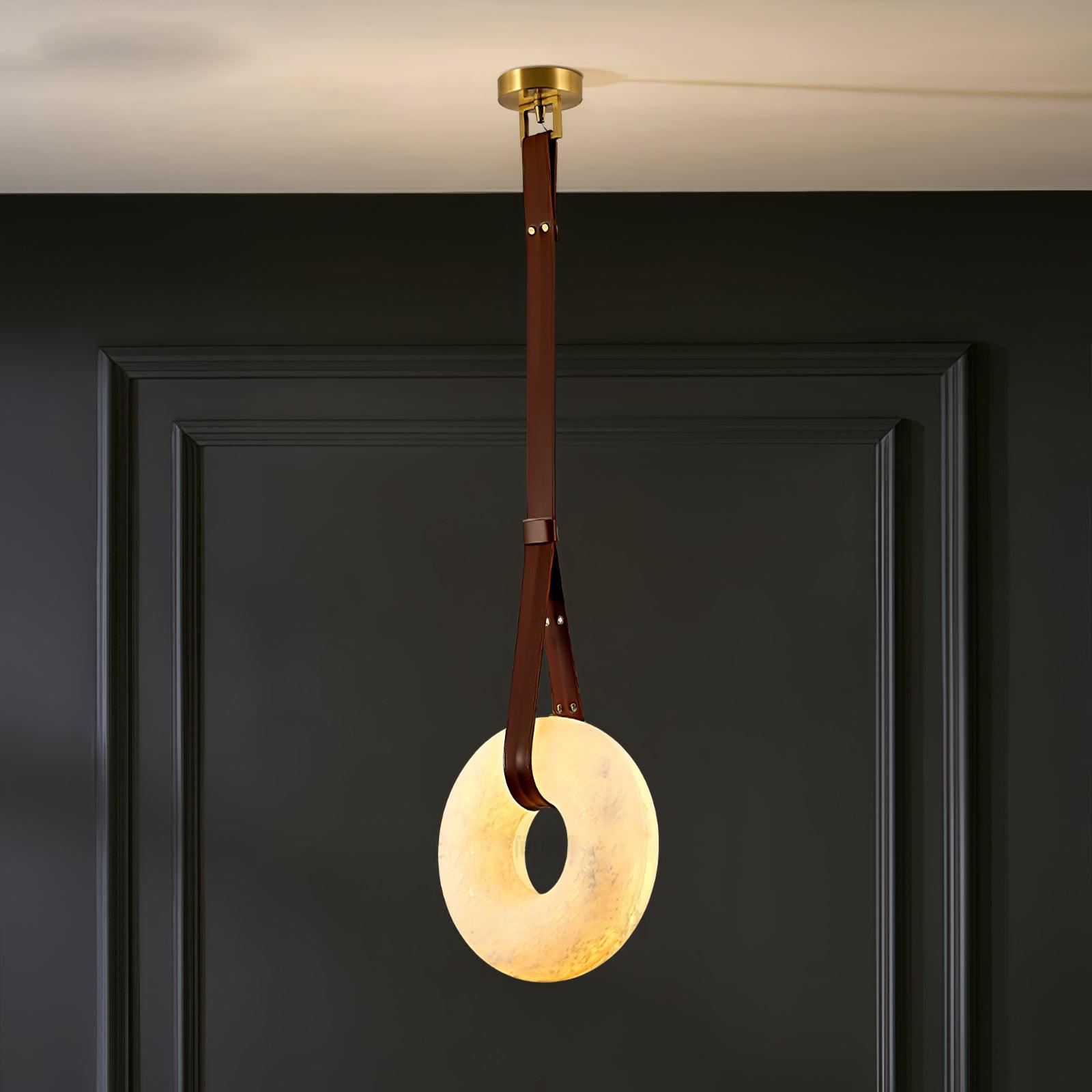 Étoile Pendant Light Alabaster Ring Leather Straps Scandinavian | Fioriscas