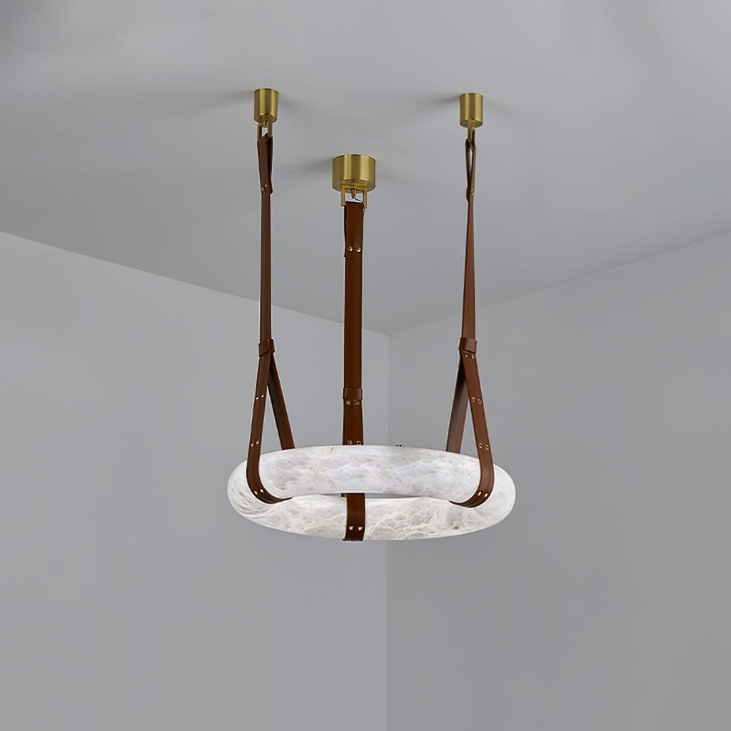Étoile Pendant Light Alabaster Ring Leather Straps Scandinavian | Fioriscas