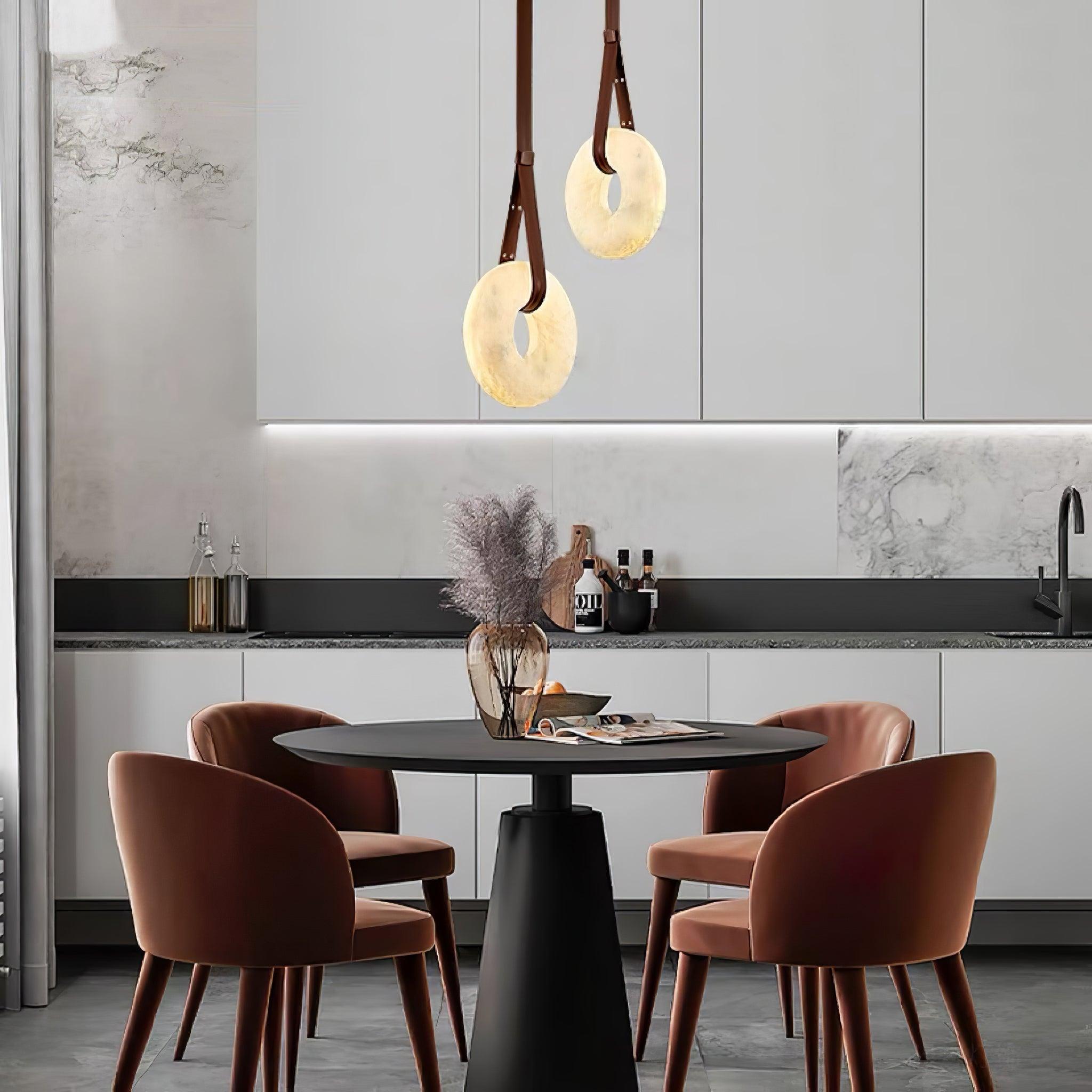Étoile Pendant Light Alabaster Ring Leather Straps Scandinavian | Fioriscas