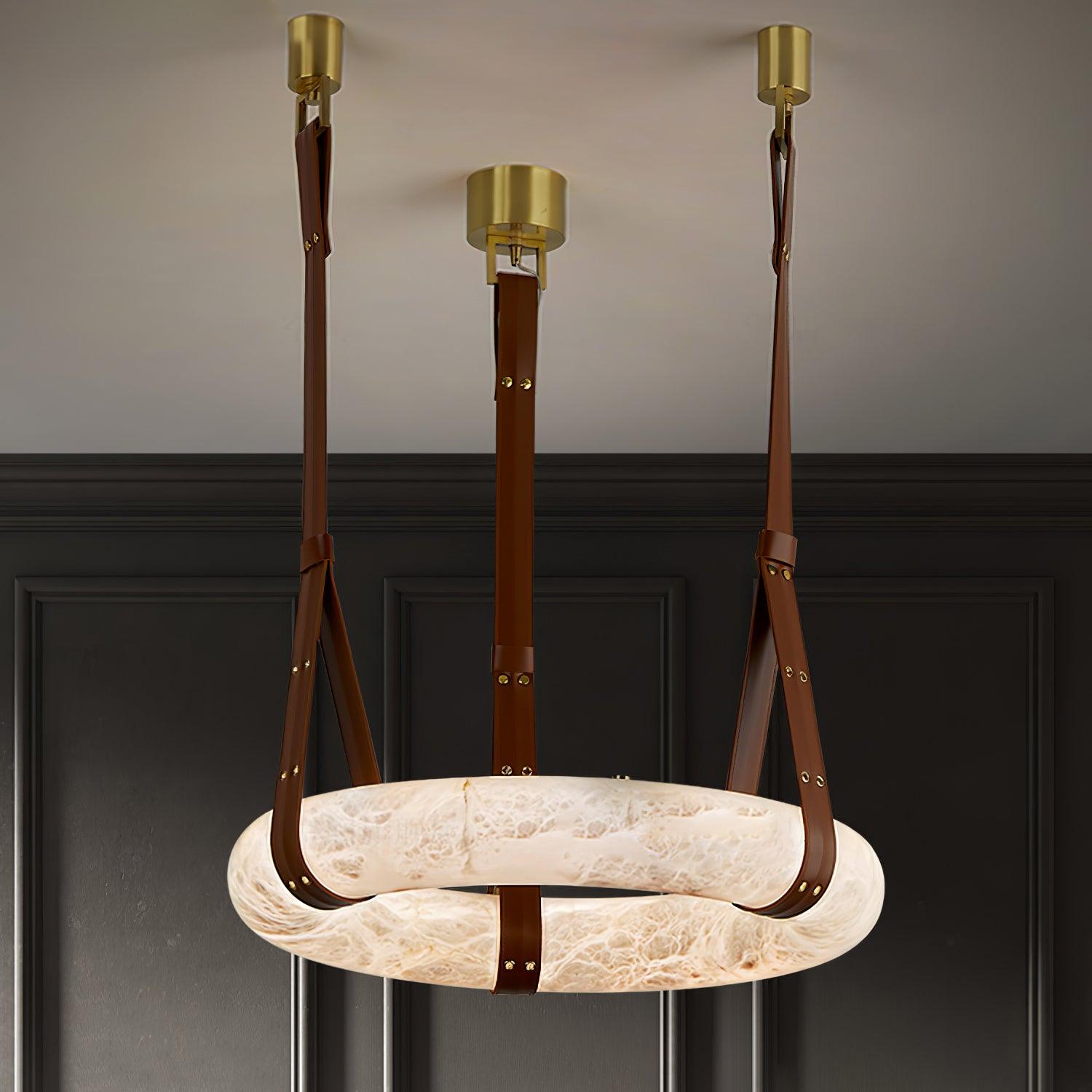 Étoile Pendant Light Alabaster Ring Leather Straps Scandinavian | Fioriscas