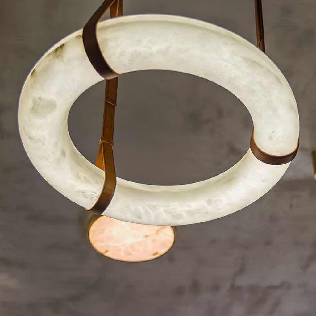 Étoile Pendant Light Alabaster Ring Leather Straps Scandinavian | Fioriscas