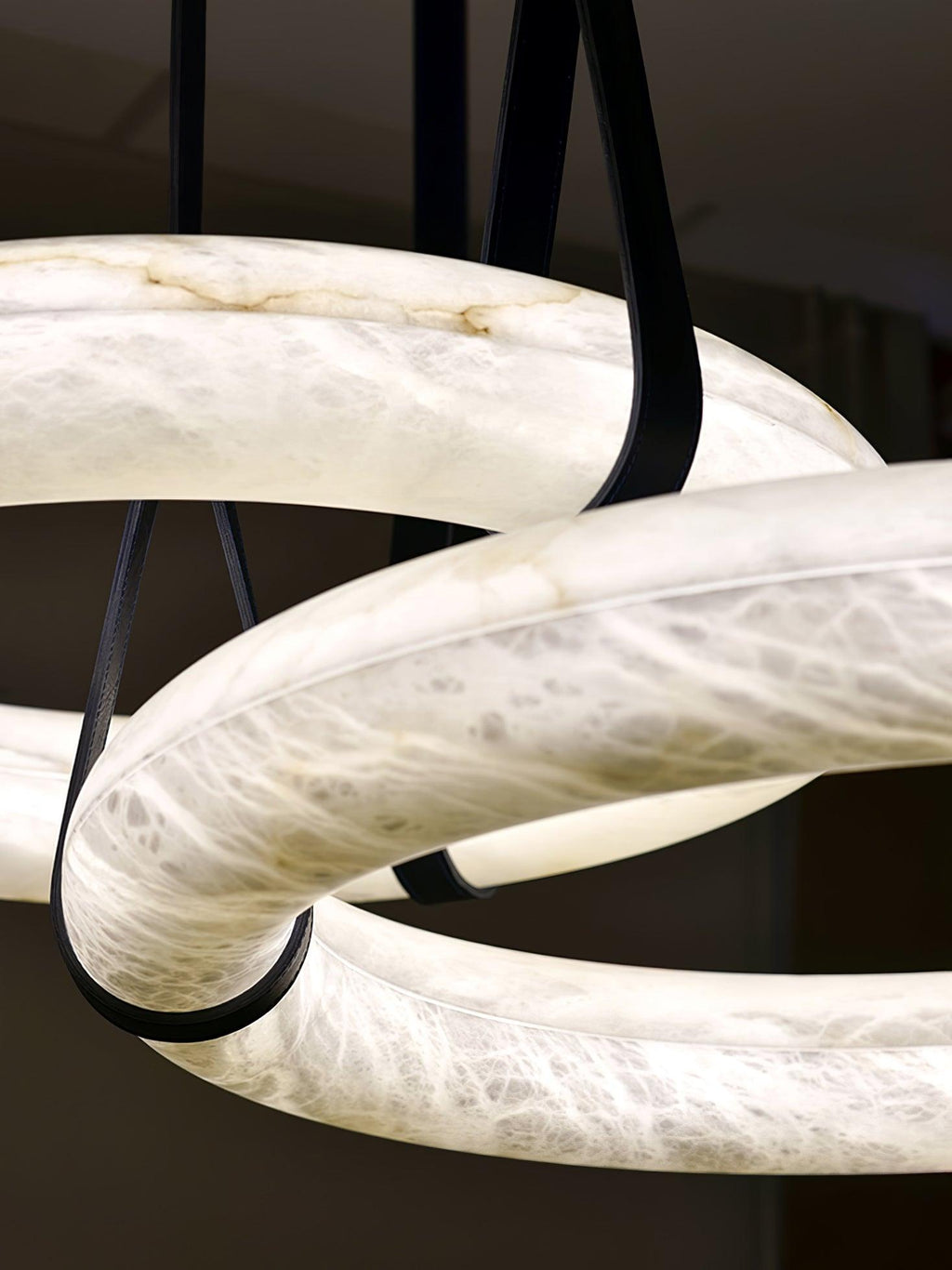 Étoile Pendant Light Alabaster Ring Leather Straps Scandinavian | Fioriscas