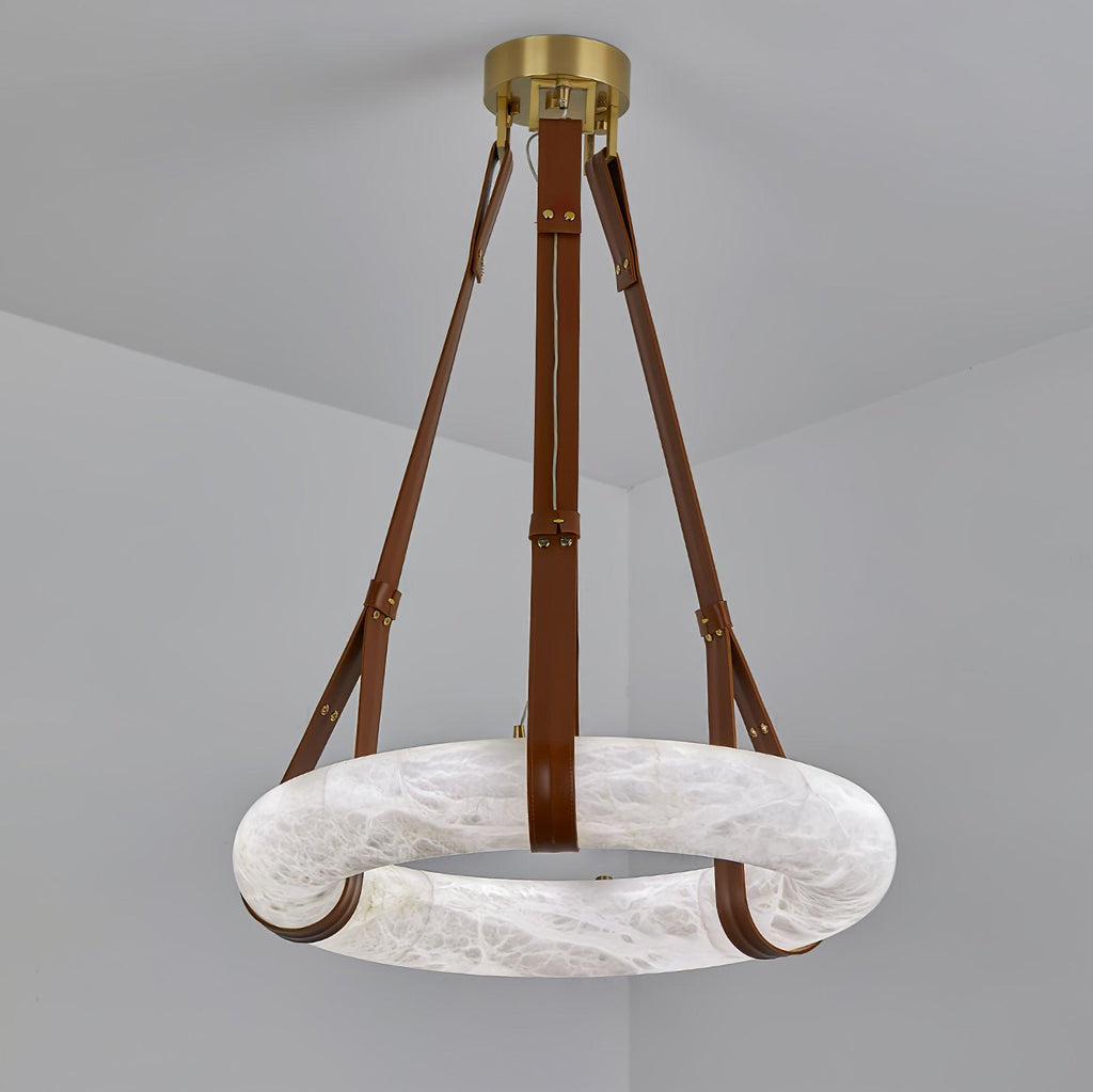 Étoile Pendant Light Alabaster Ring Leather Straps Scandinavian | Fioriscas