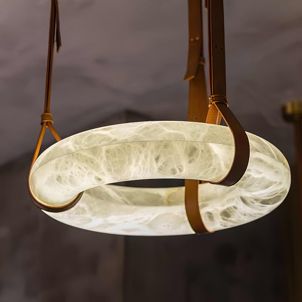 Étoile Pendant Light Alabaster Ring Leather Straps Scandinavian | Fioriscas