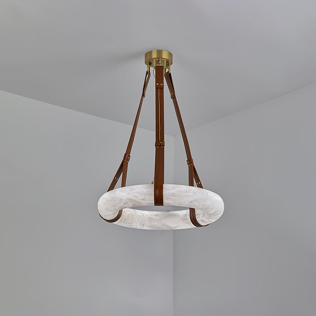 Étoile Pendant Light Alabaster Ring Leather Straps Scandinavian | Fioriscas