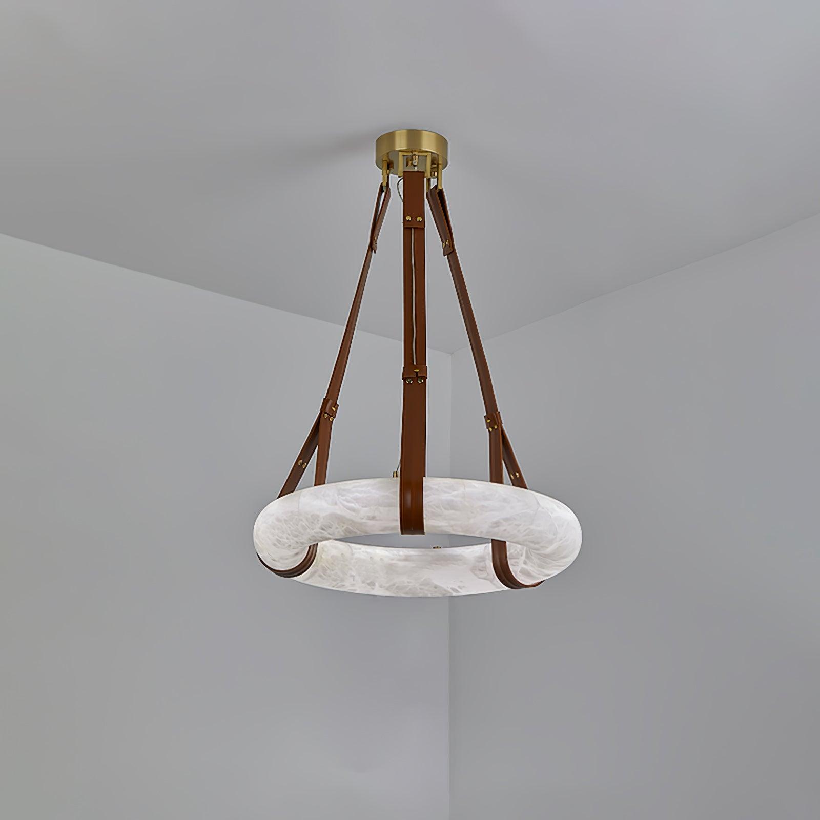 Étoile Pendant Light Alabaster Ring Leather Straps Scandinavian | Fioriscas