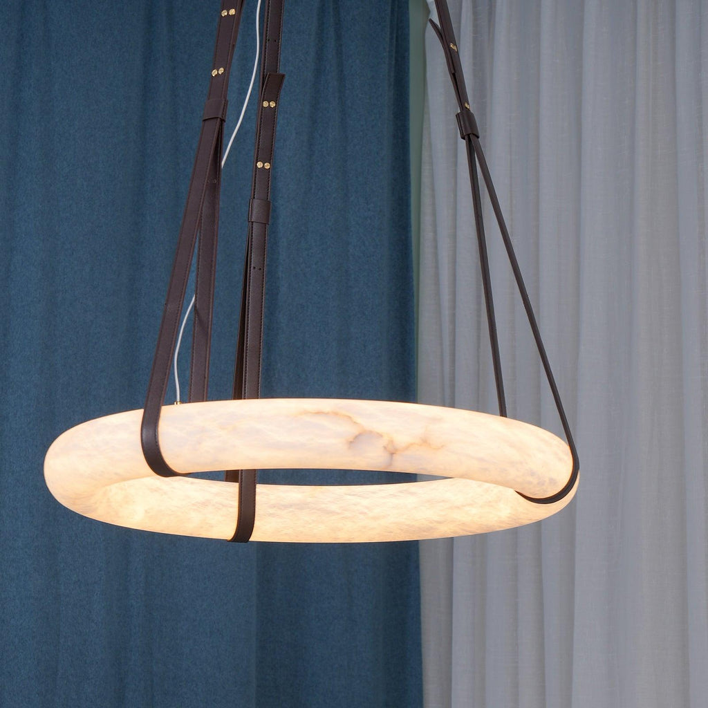 Étoile Pendant Light Alabaster Ring Leather Straps Scandinavian | Fioriscas