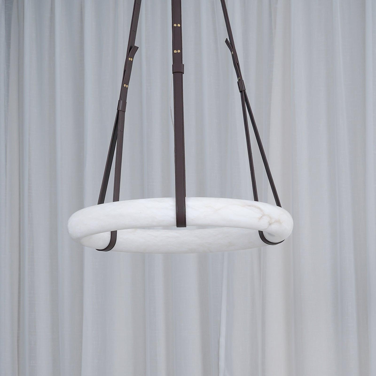 Étoile Pendant Light Alabaster Ring Leather Straps Scandinavian | Fioriscas