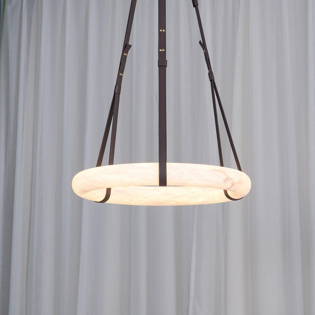 Étoile Pendant Light Alabaster Ring Leather Straps Scandinavian | Fioriscas