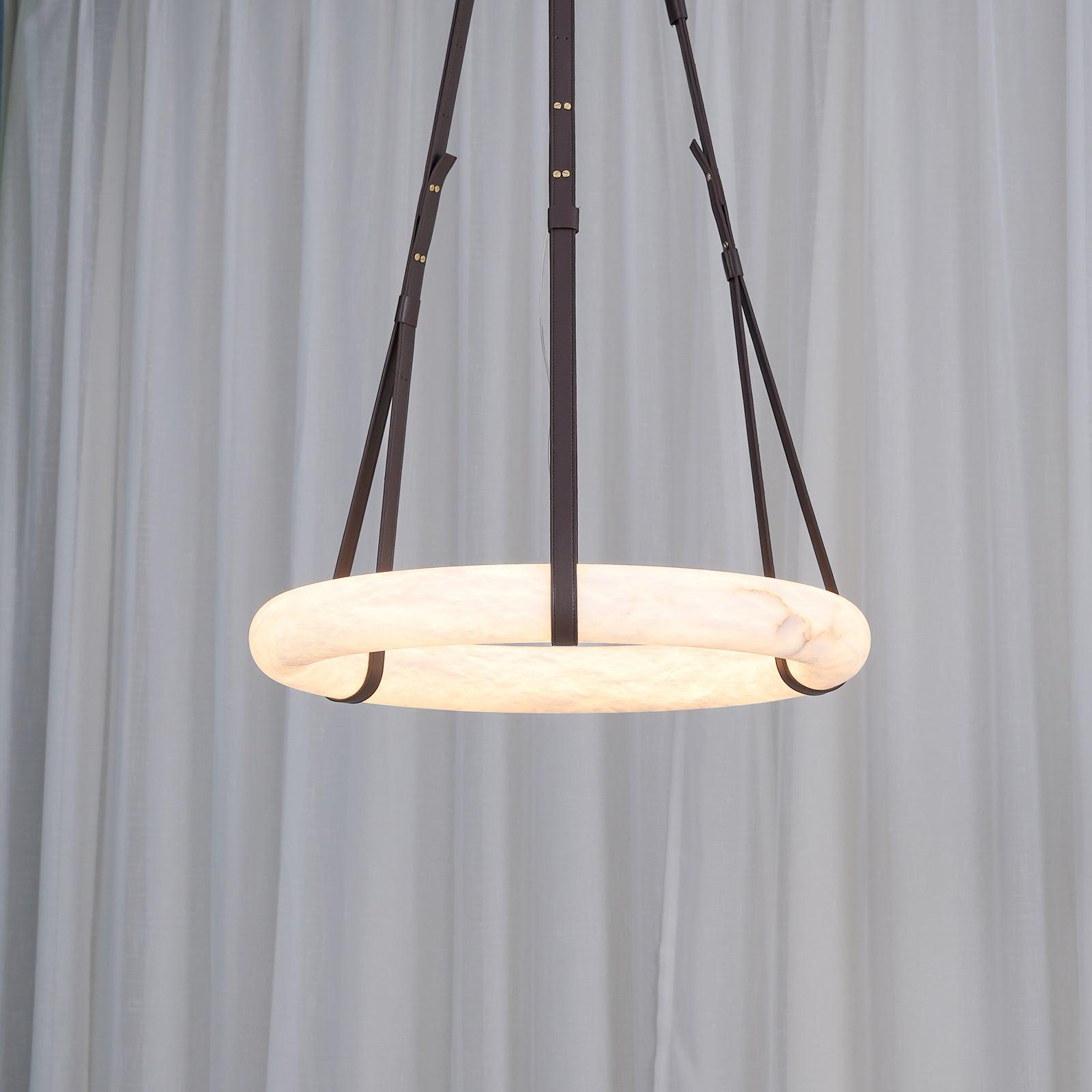 Étoile Pendant Light Alabaster Ring Leather Straps Scandinavian | Fioriscas