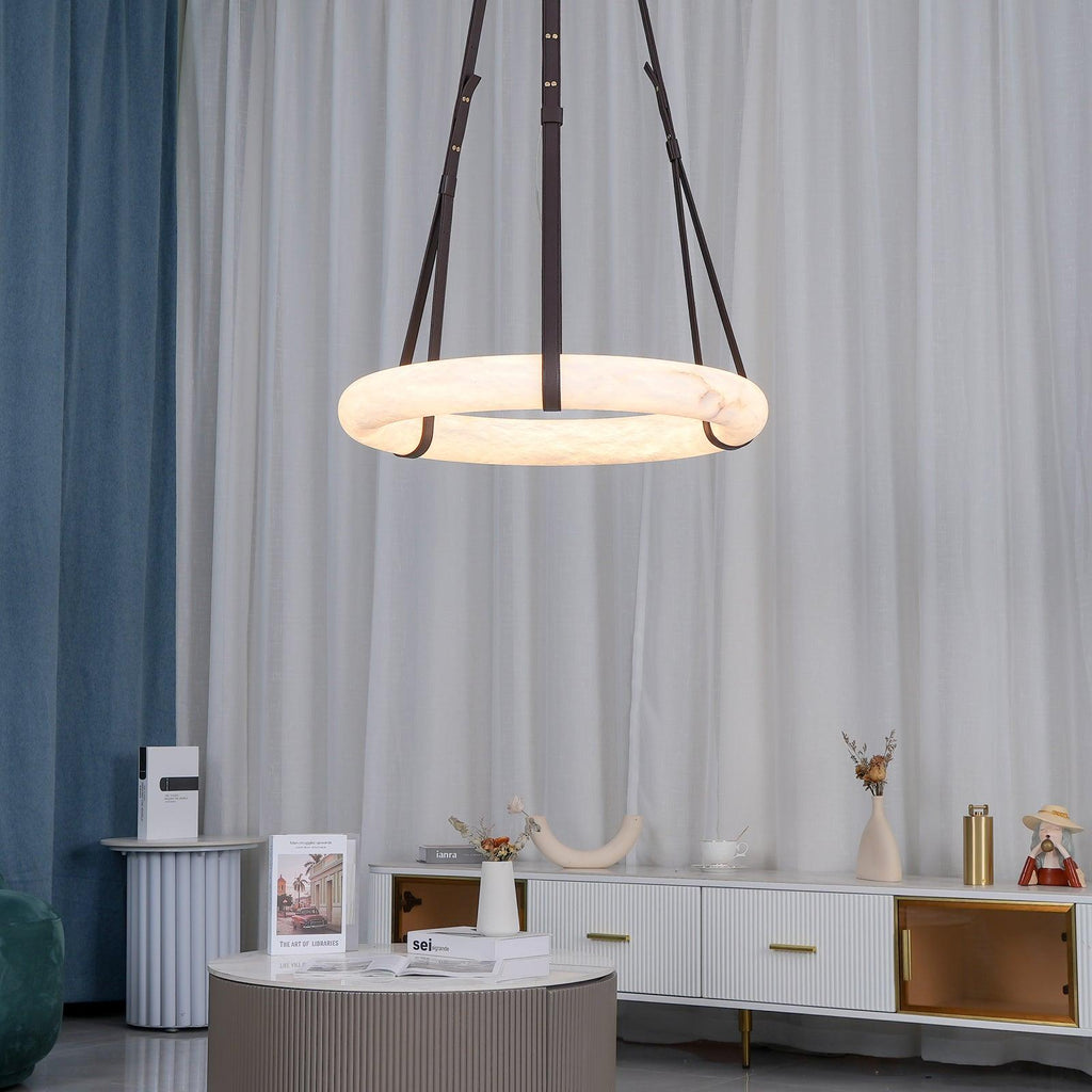 Étoile Pendant Light Alabaster Ring Leather Straps Scandinavian | Fioriscas
