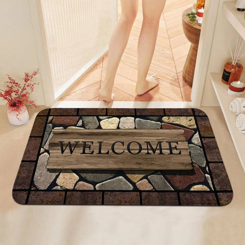 Anti-slip floor mat with flower and letter pattern - Fioriscas