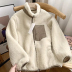 Casaco de lã polar com fecho integral, casaco de camadas de pelúcia NovaLuxe para mulher