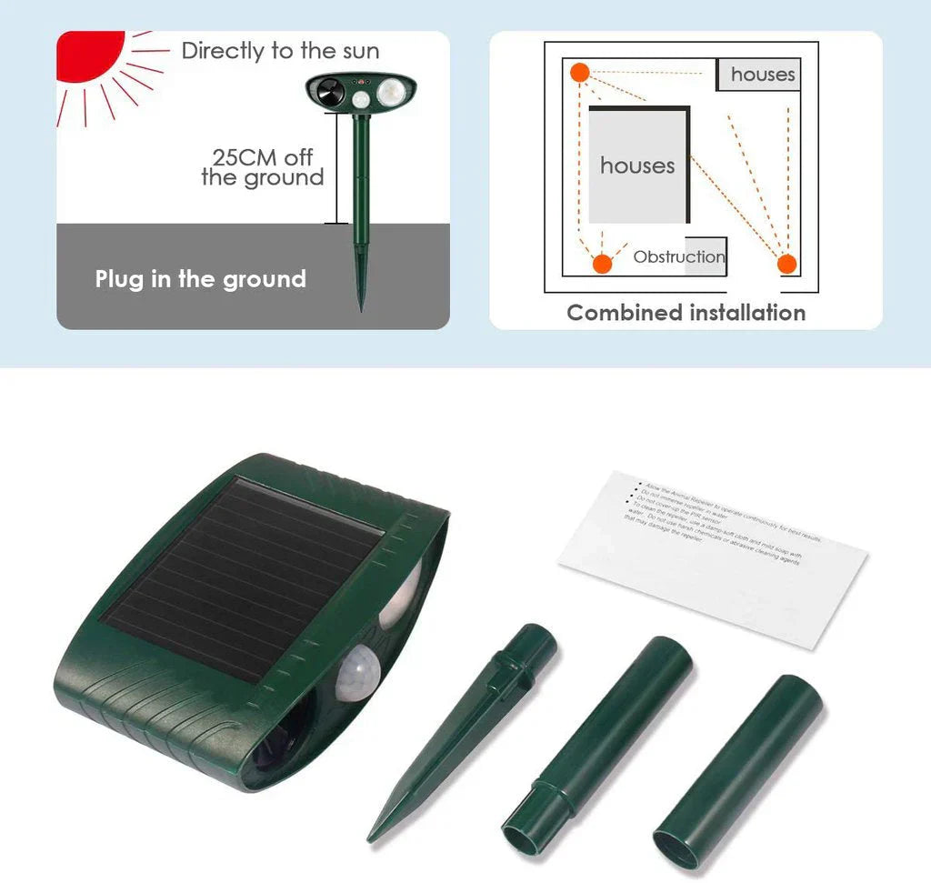 Rabbit Repeller, Solar-Powered Ultrasonic Garden Stake With Flashing Light