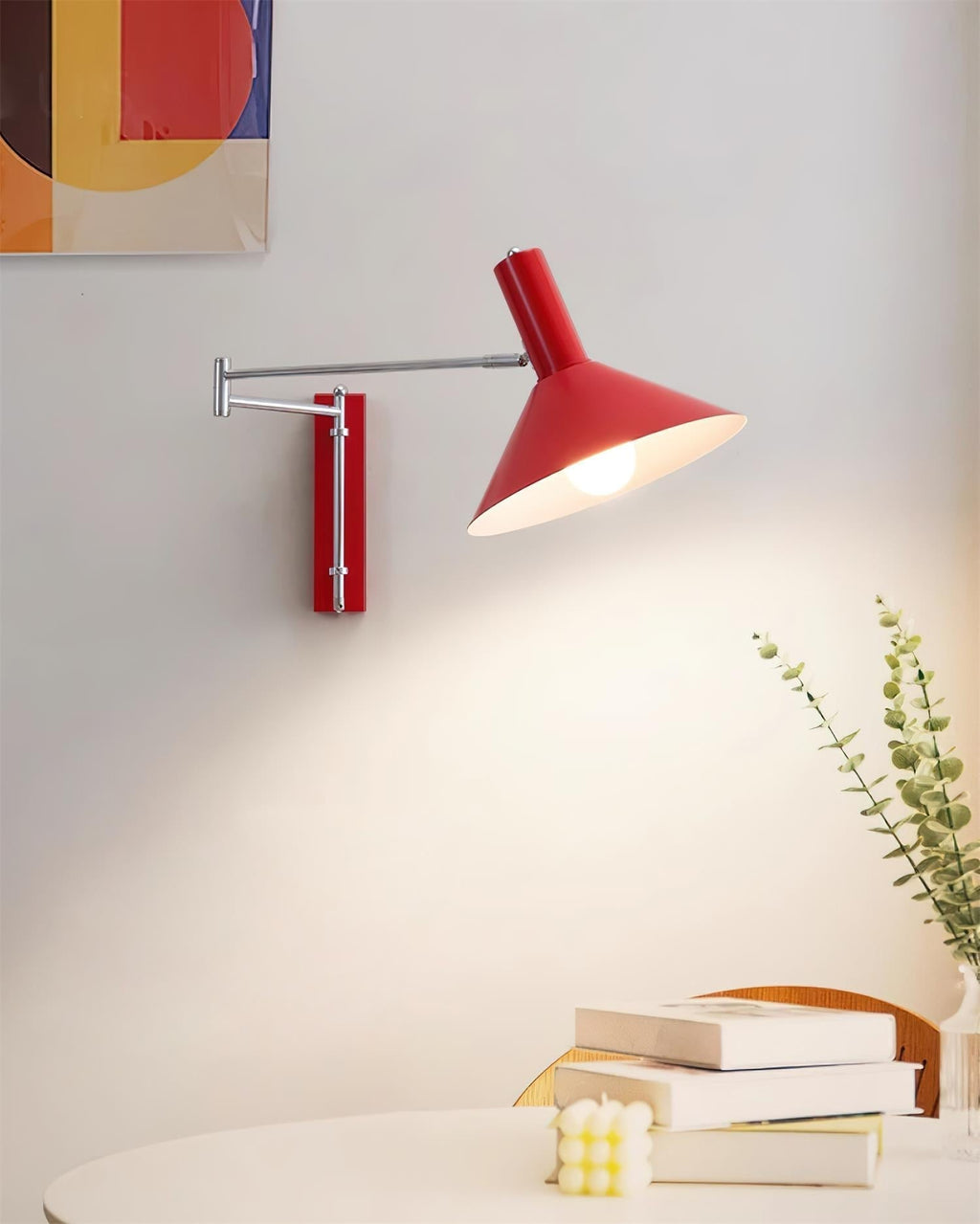 Wall Lamp Modern Adjustable Metal Arm Red Shade Reading Light | Fioriscas