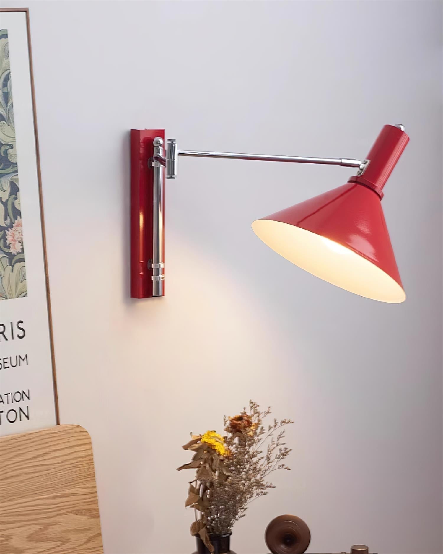 Wall Lamp Modern Adjustable Metal Arm Red Shade Reading Light | Fioriscas