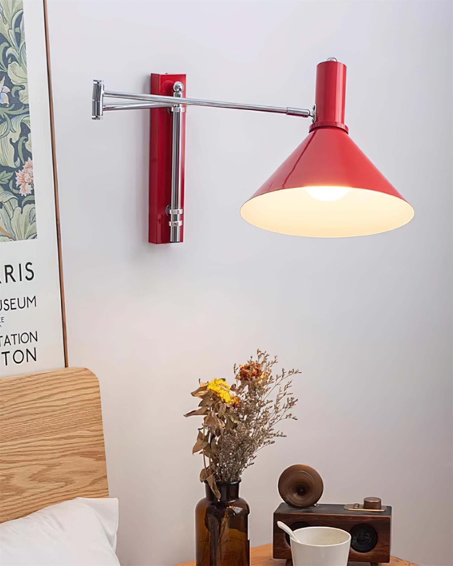 Wall Lamp Modern Adjustable Metal Arm Red Shade Reading Light | Fioriscas