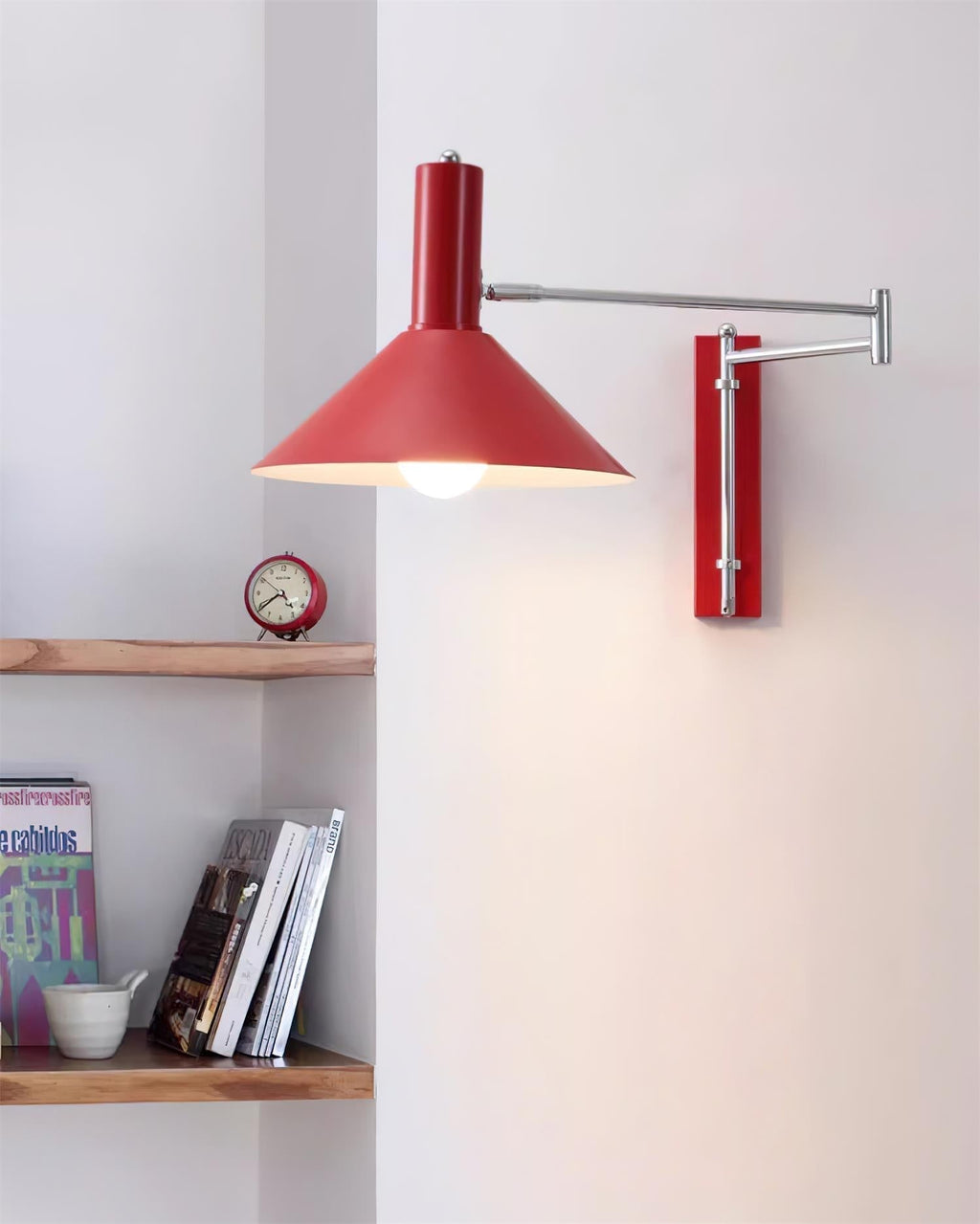 Wall Lamp Modern Adjustable Metal Arm Red Shade Reading Light | Fioriscas