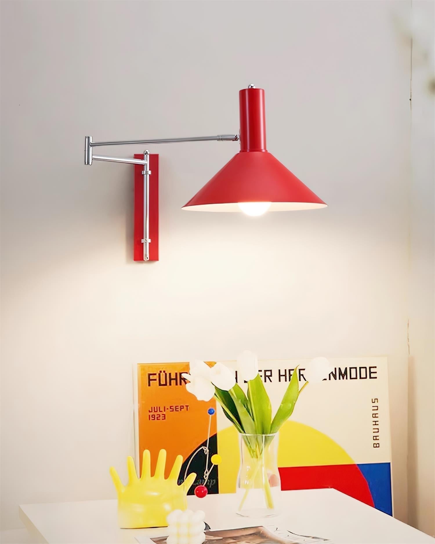 Wall Lamp Modern Adjustable Metal Arm Red Shade Reading Light | Fioriscas