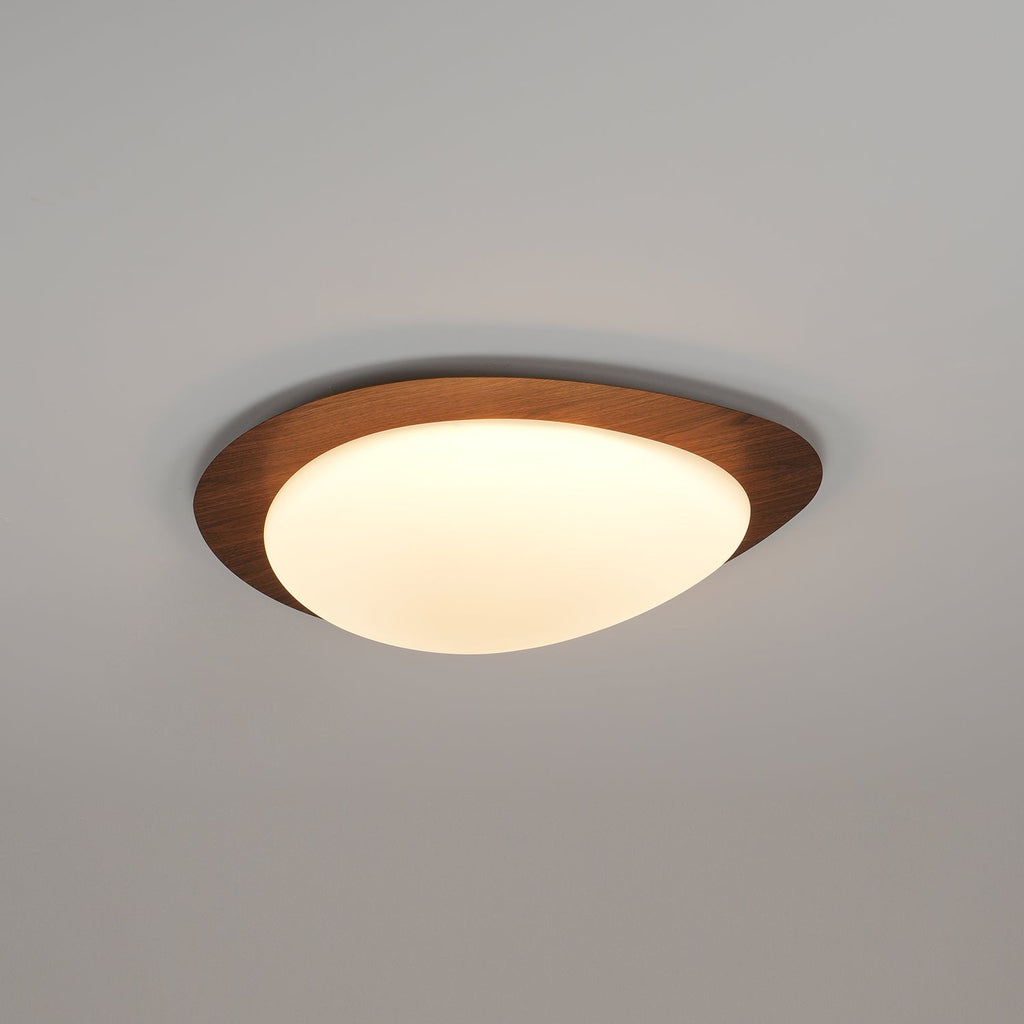 Ceiling Lamp, Pebble-Inspired Silhouette, Walnut Wood-Grain Finish, Warm Glow