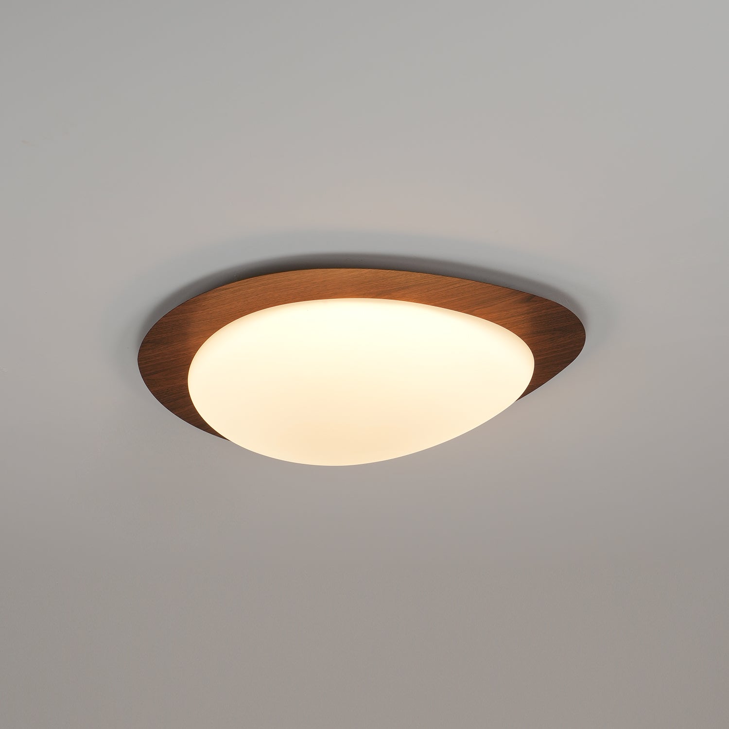 Ceiling Lamp, Pebble-Inspired Silhouette, Walnut Wood-Grain Finish, Warm Glow