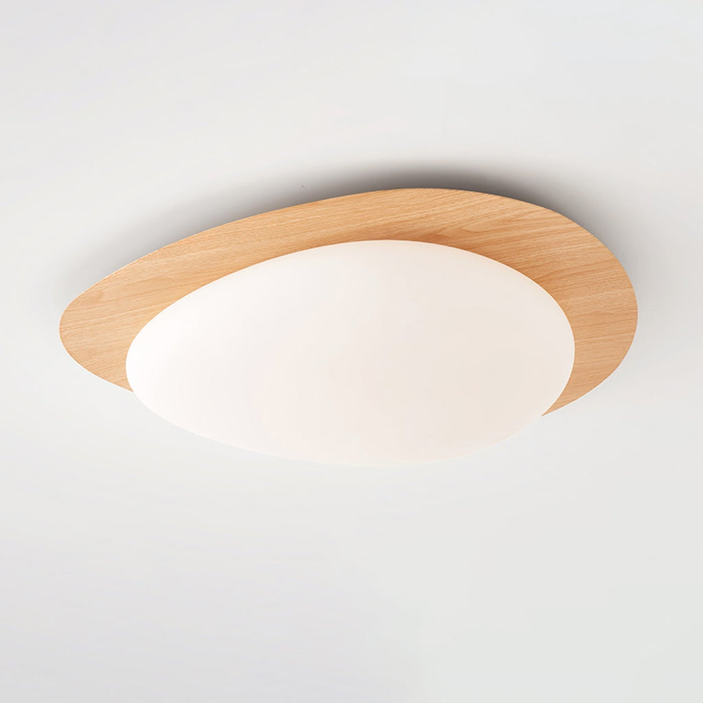 Ceiling Lamp, Pebble-Inspired Silhouette, Walnut Wood-Grain Finish, Warm Glow