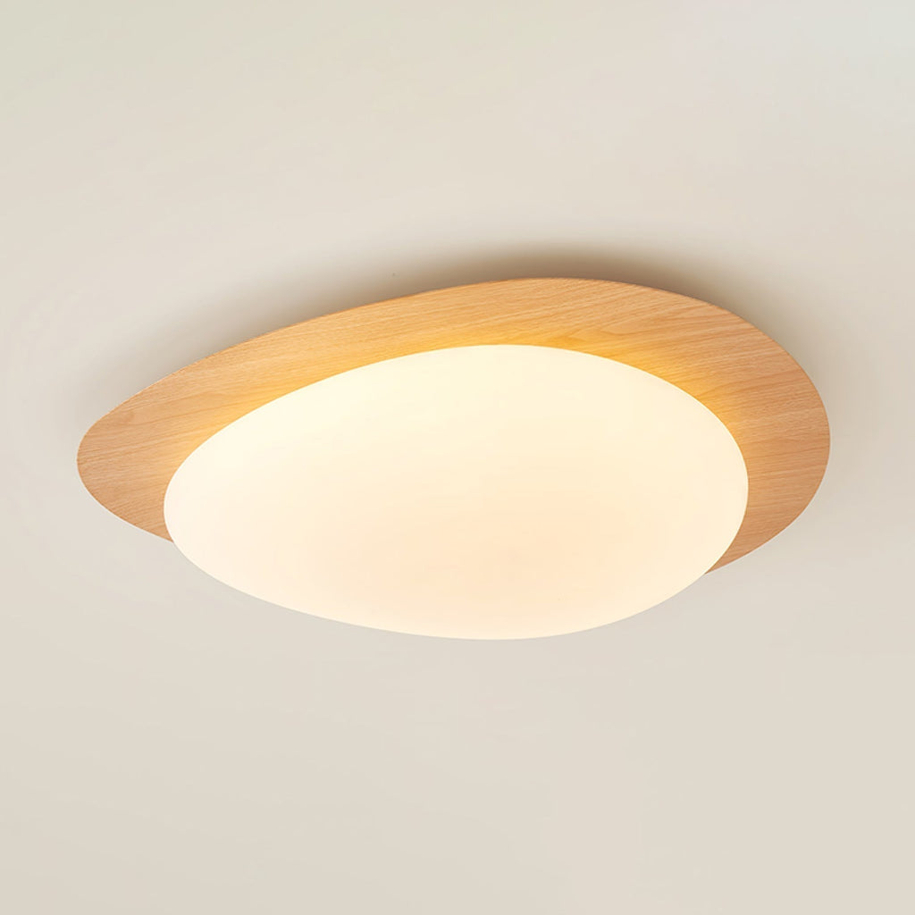 Ceiling Lamp, Pebble-Inspired Silhouette, Walnut Wood-Grain Finish, Warm Glow