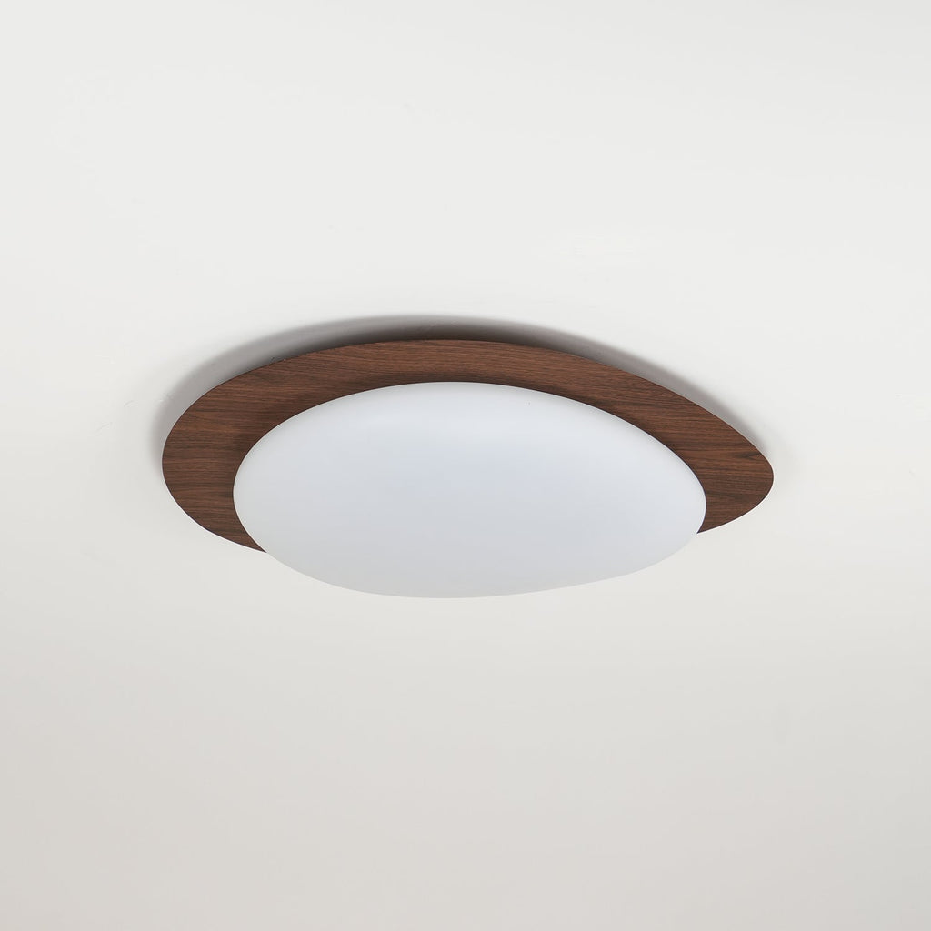 Ceiling Lamp, Pebble-Inspired Silhouette, Walnut Wood-Grain Finish, Warm Glow
