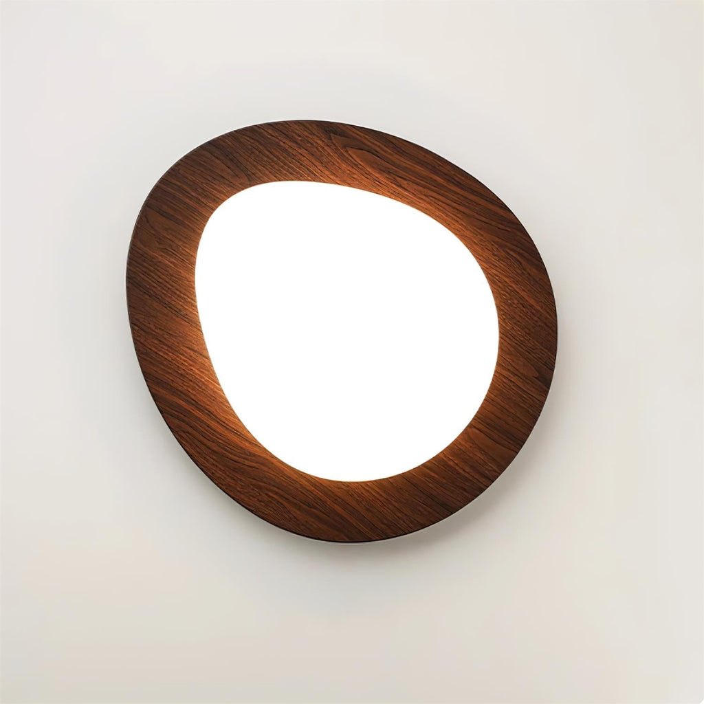 Ceiling Lamp, Pebble-Inspired Silhouette, Walnut Wood-Grain Finish, Warm Glow
