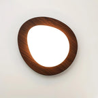 Ceiling Lamp, Pebble-Inspired Silhouette, Walnut Wood-Grain Finish, Warm Glow