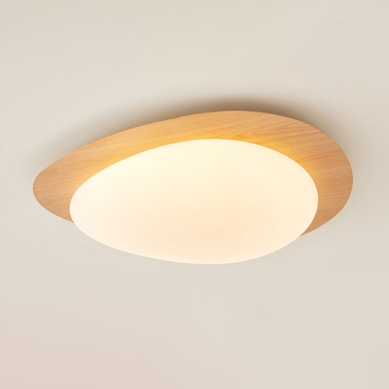 Ceiling Lamp, Pebble-Inspired Silhouette, Walnut Wood-Grain Finish, Warm Glow