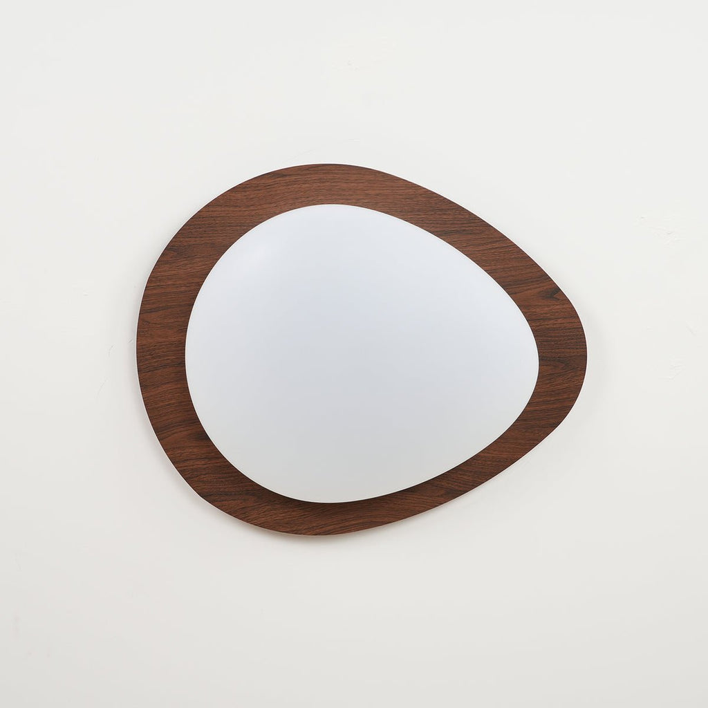 Ceiling Lamp, Pebble-Inspired Silhouette, Walnut Wood-Grain Finish, Warm Glow