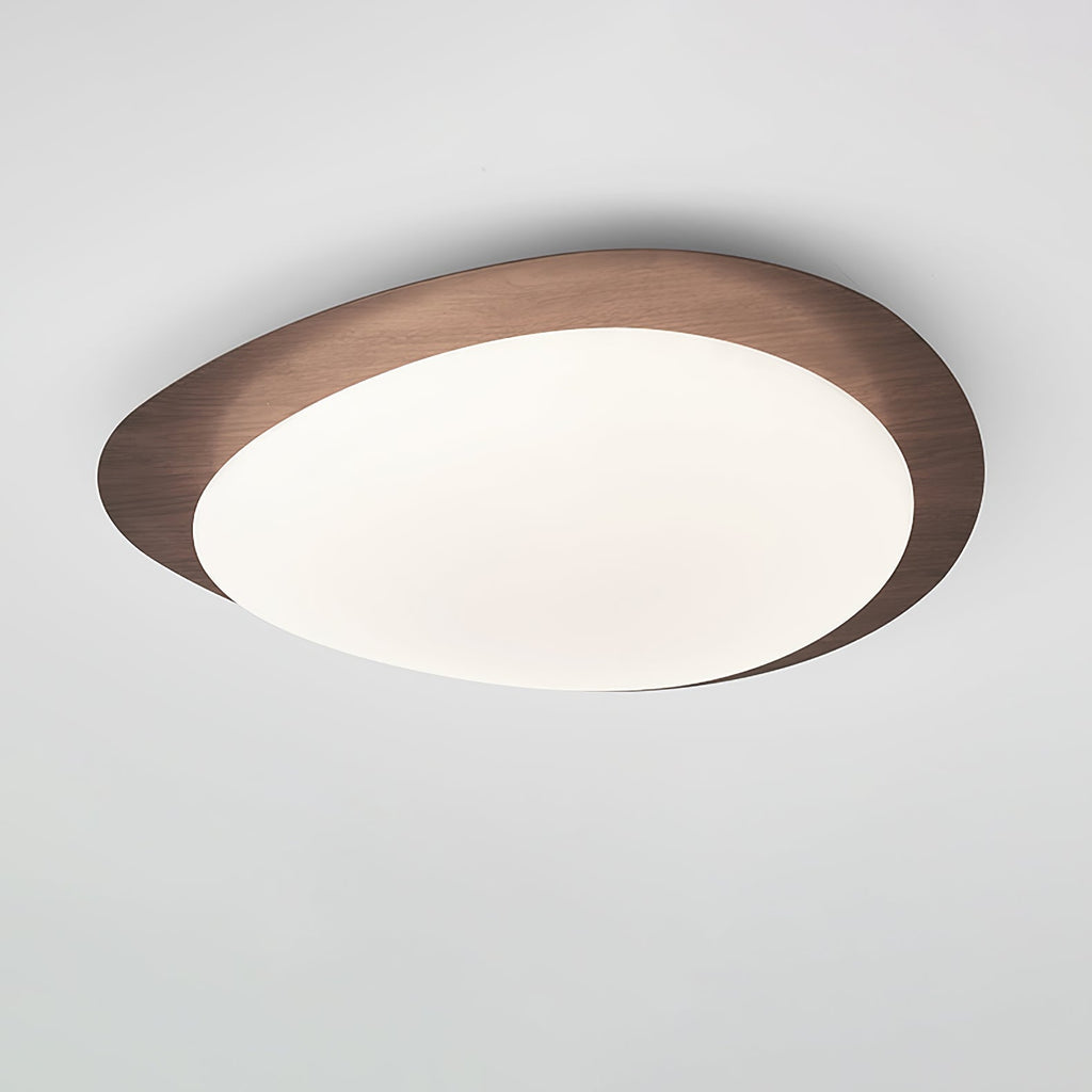 Ceiling Lamp, Pebble-Inspired Silhouette, Walnut Wood-Grain Finish, Warm Glow