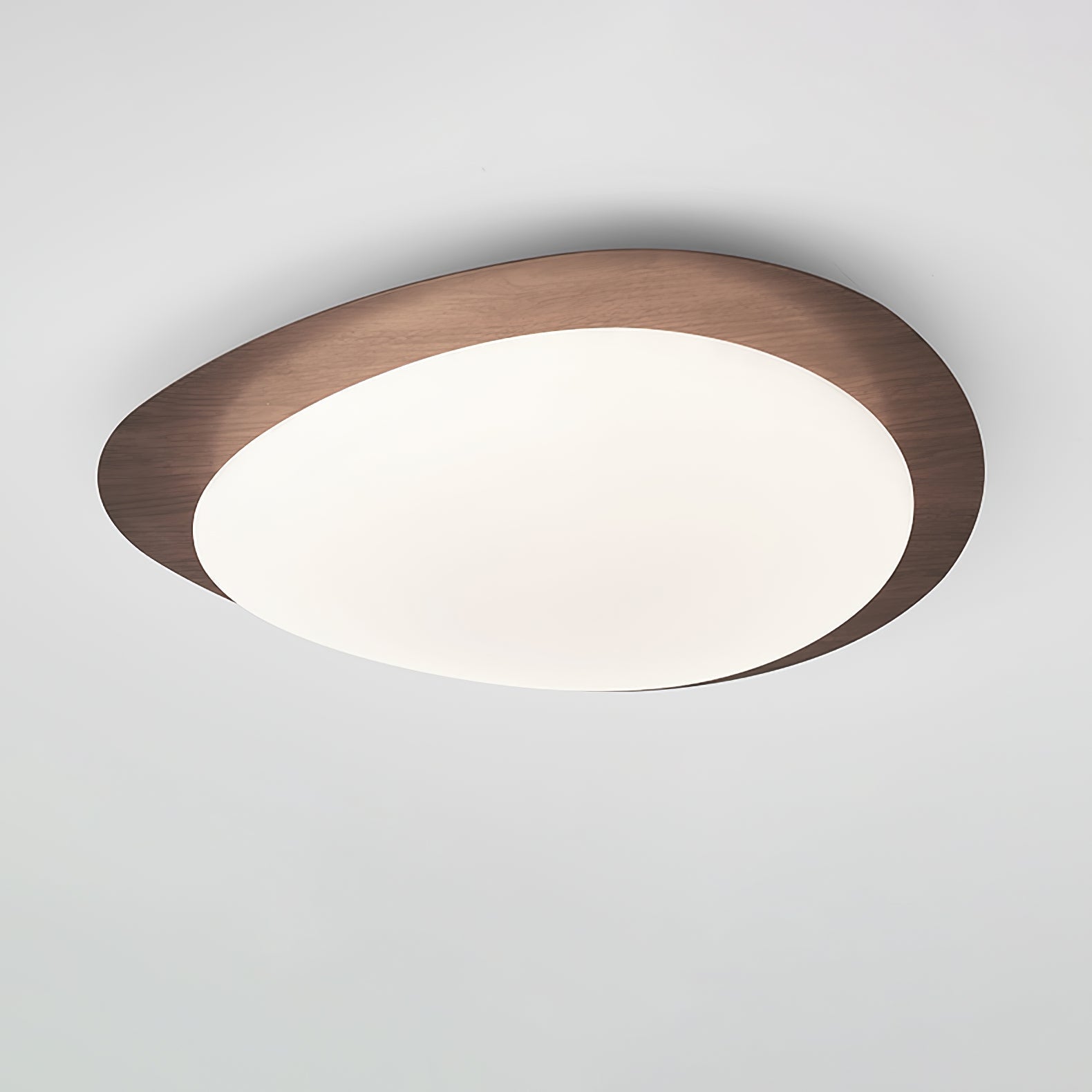 Ceiling Lamp, Pebble-Inspired Silhouette, Walnut Wood-Grain Finish, Warm Glow