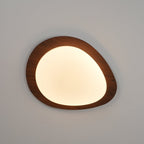 Ceiling Lamp, Pebble-Inspired Silhouette, Walnut Wood-Grain Finish, Warm Glow