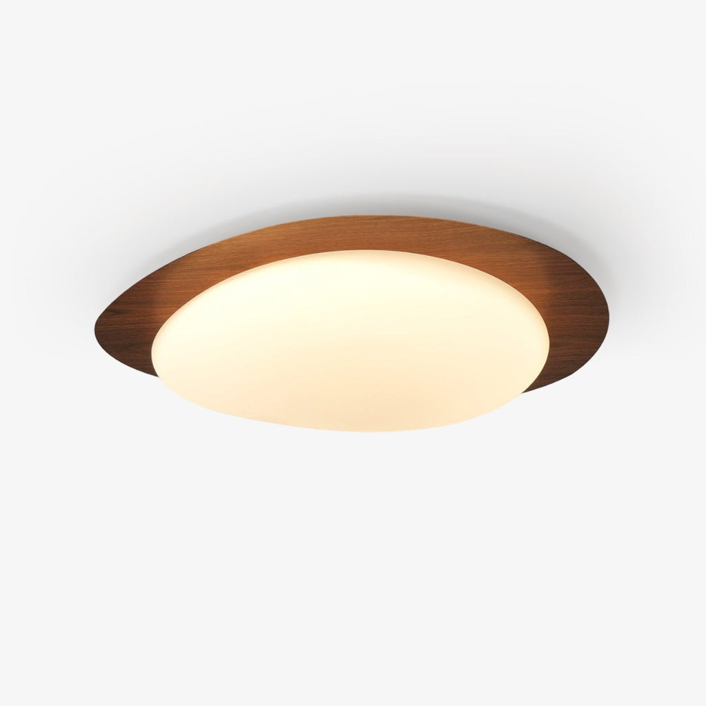 Ceiling Lamp, Pebble-Inspired Silhouette, Walnut Wood-Grain Finish, Warm Glow