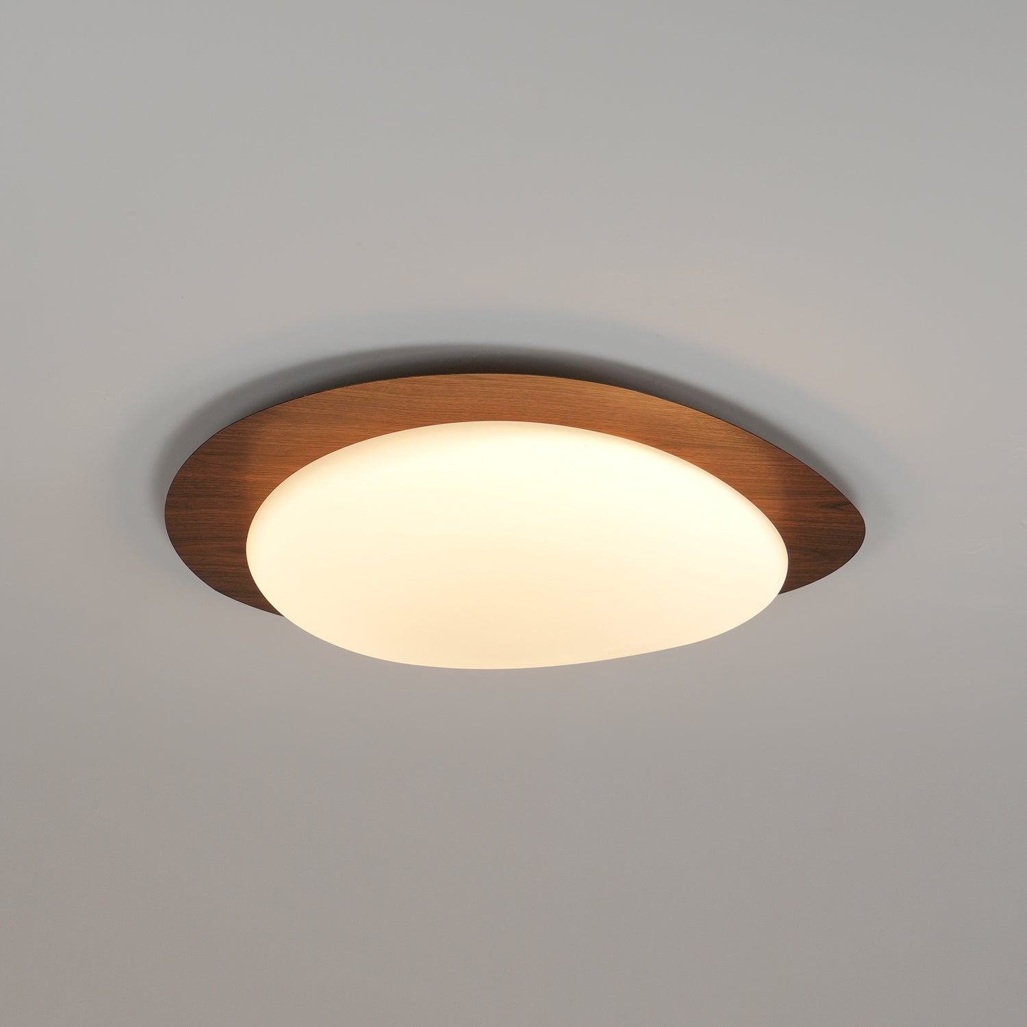 Ceiling Lamp, Pebble-Inspired Silhouette, Walnut Wood-Grain Finish, Warm Glow