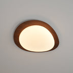Ceiling Lamp, Pebble-Inspired Silhouette, Walnut Wood-Grain Finish, Warm Glow