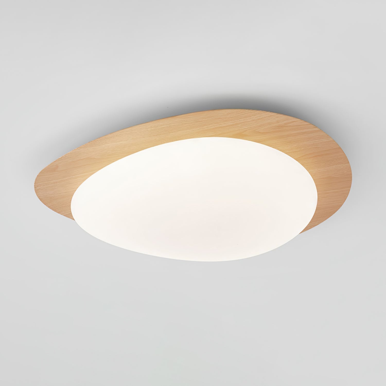 Ceiling Lamp, Pebble-Inspired Silhouette, Walnut Wood-Grain Finish, Warm Glow