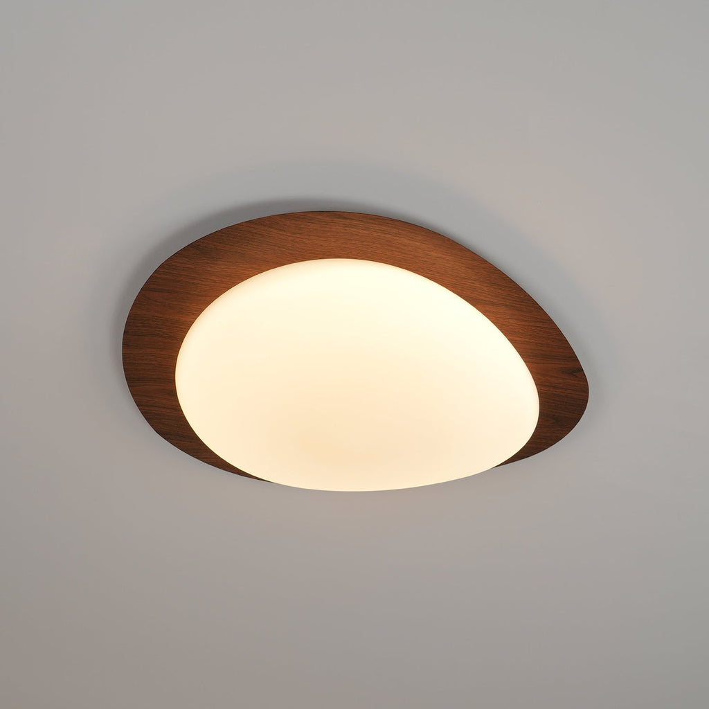 Ceiling Lamp, Pebble-Inspired Silhouette, Walnut Wood-Grain Finish, Warm Glow