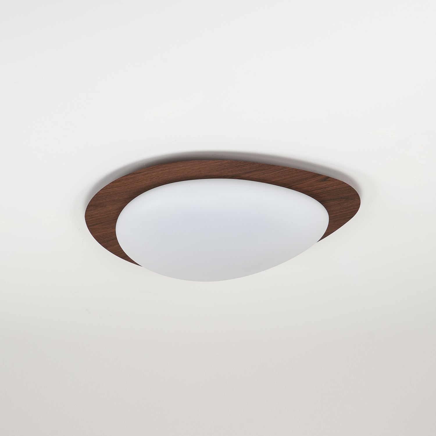 Ceiling Lamp, Pebble-Inspired Silhouette, Walnut Wood-Grain Finish, Warm Glow