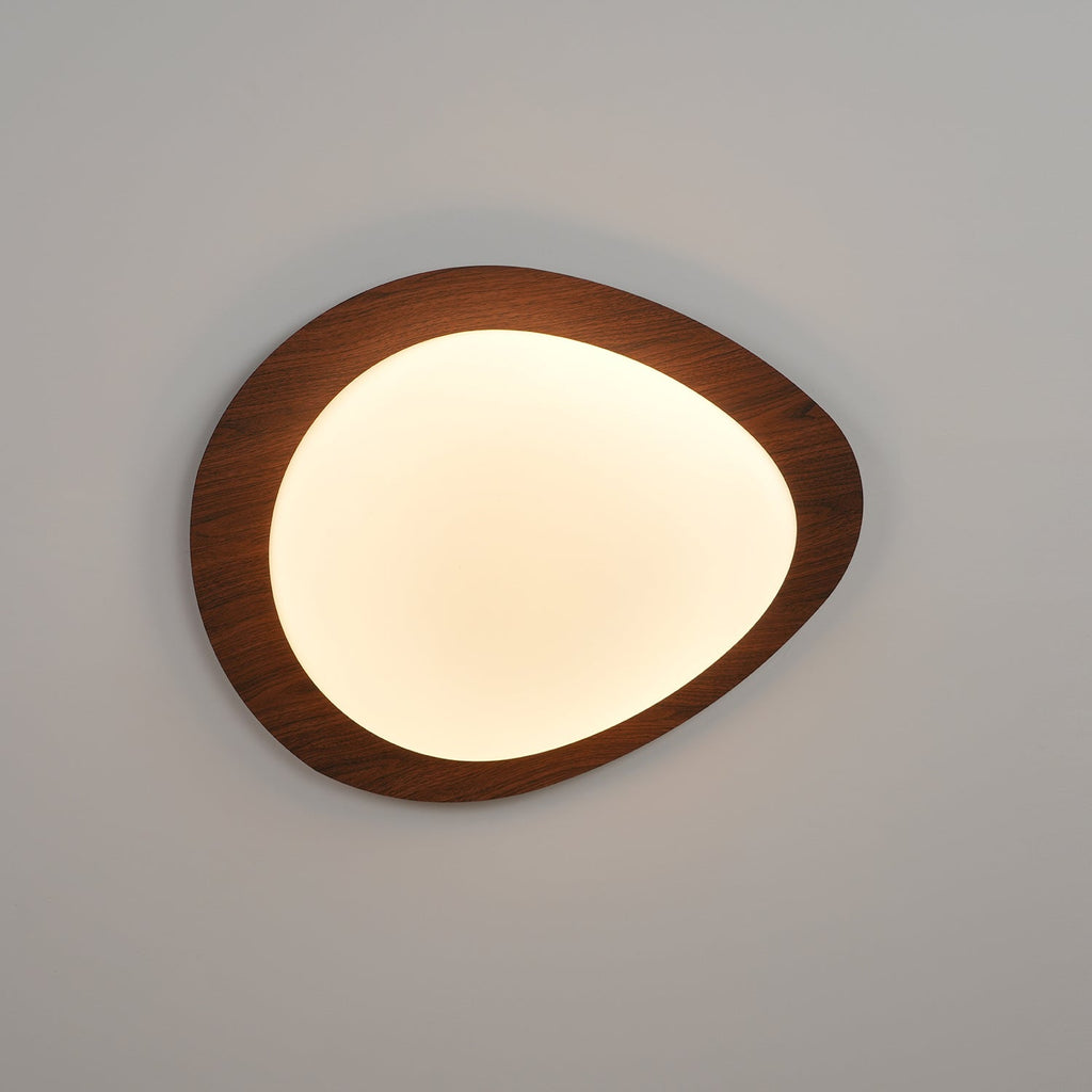 Ceiling Lamp, Pebble-Inspired Silhouette, Walnut Wood-Grain Finish, Warm Glow