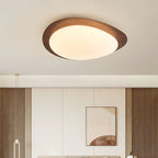 Ceiling Lamp, Pebble-Inspired Silhouette, Walnut Wood-Grain Finish, Warm Glow