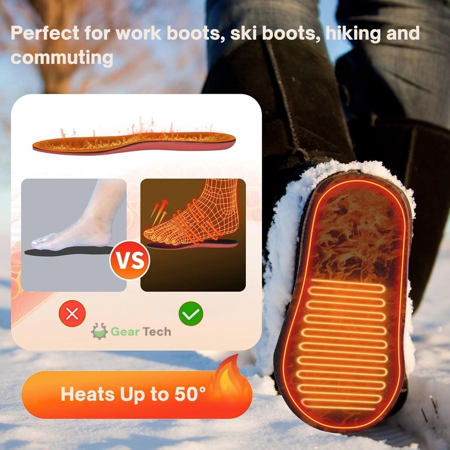 Plantillas térmicas recargables para botas con calor ajustable para los pies