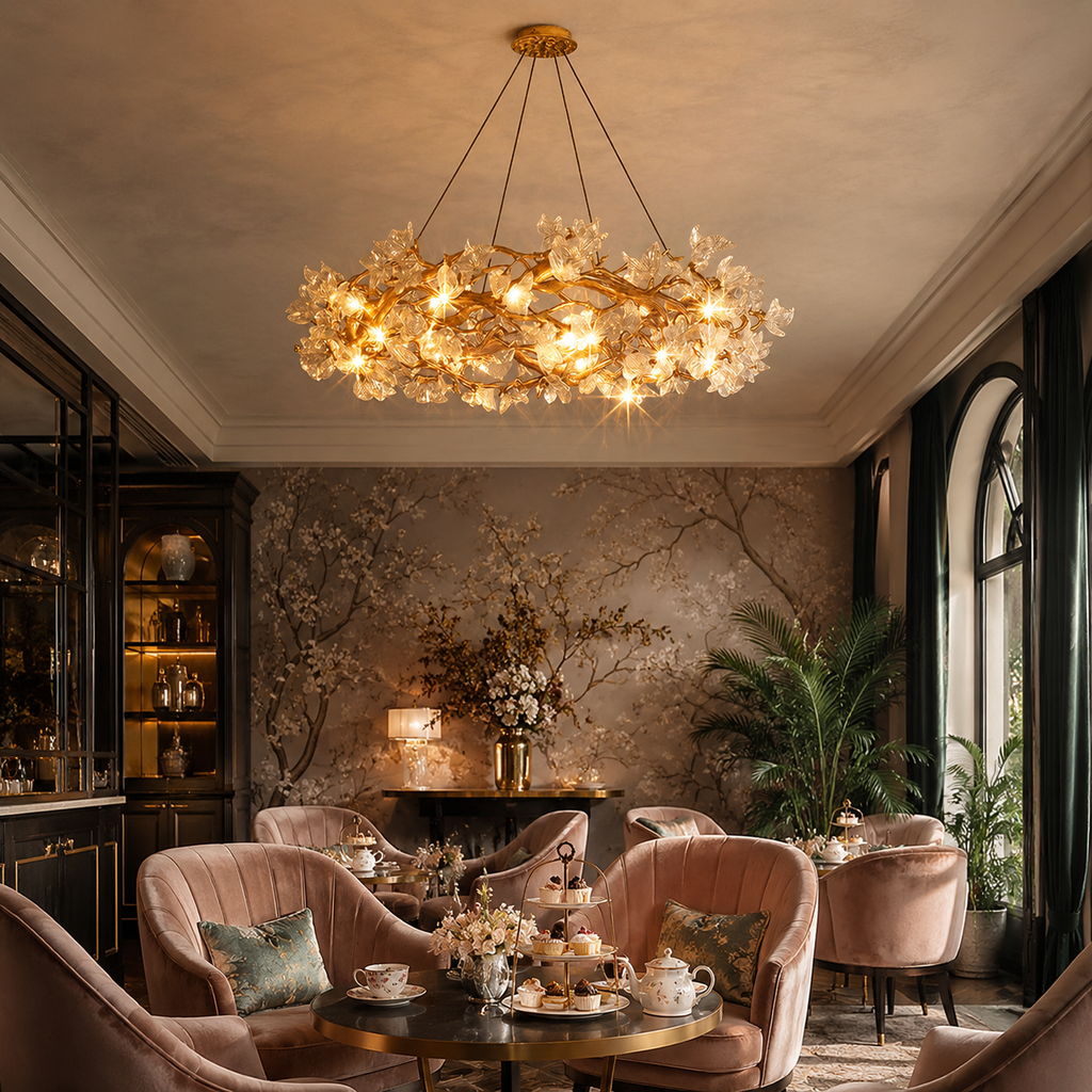 Petalwave Crystal Brass Chandelier With Split Petal Design