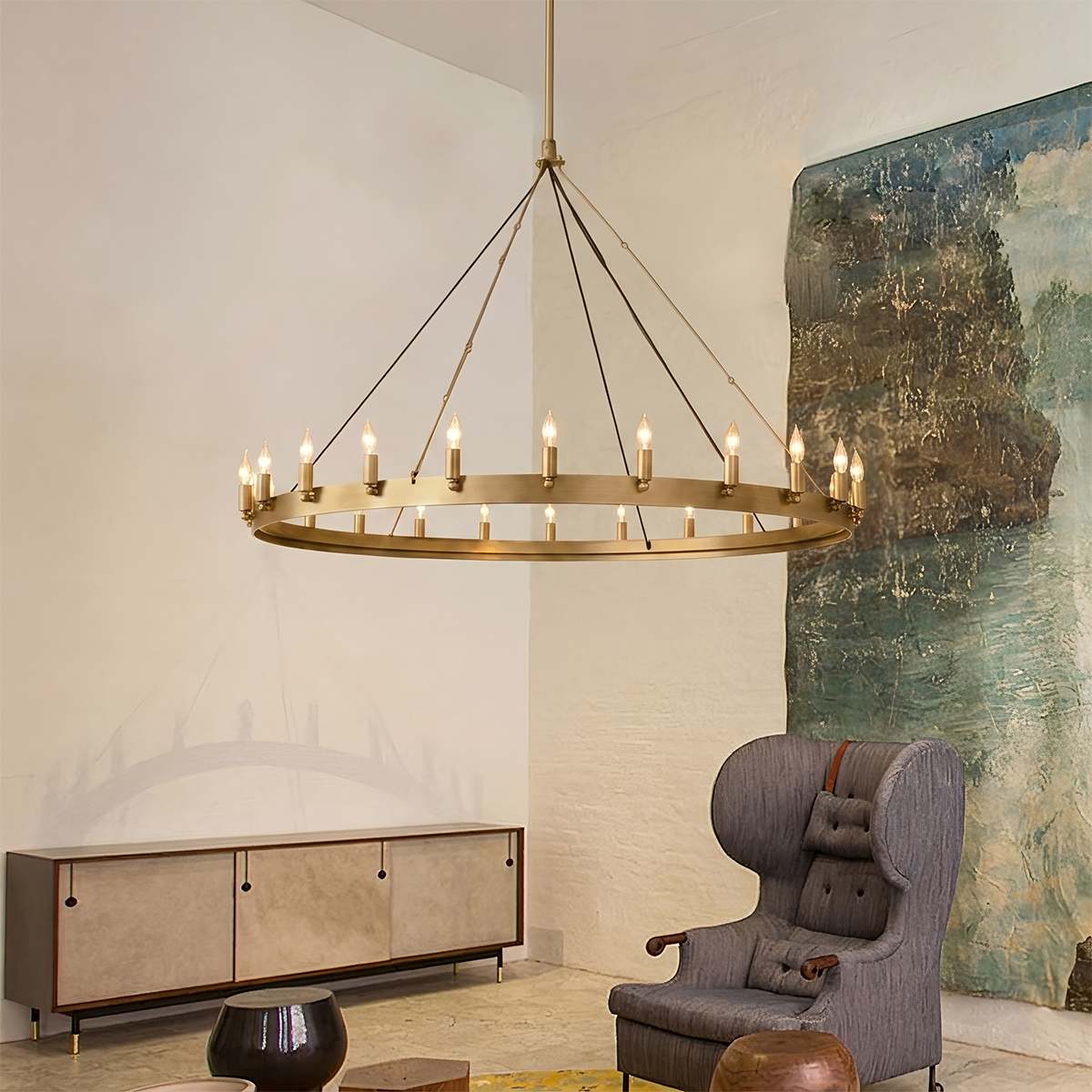 Rustic Industrial Filament Chandelier Featuring Iron Frame