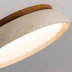 Travertinloftlampe, rundt Aureli-design med træbase