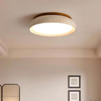 Travertinloftlampe, rundt Aureli-design med træbase