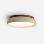 Travertinloftlampe, rundt Aureli-design med træbase
